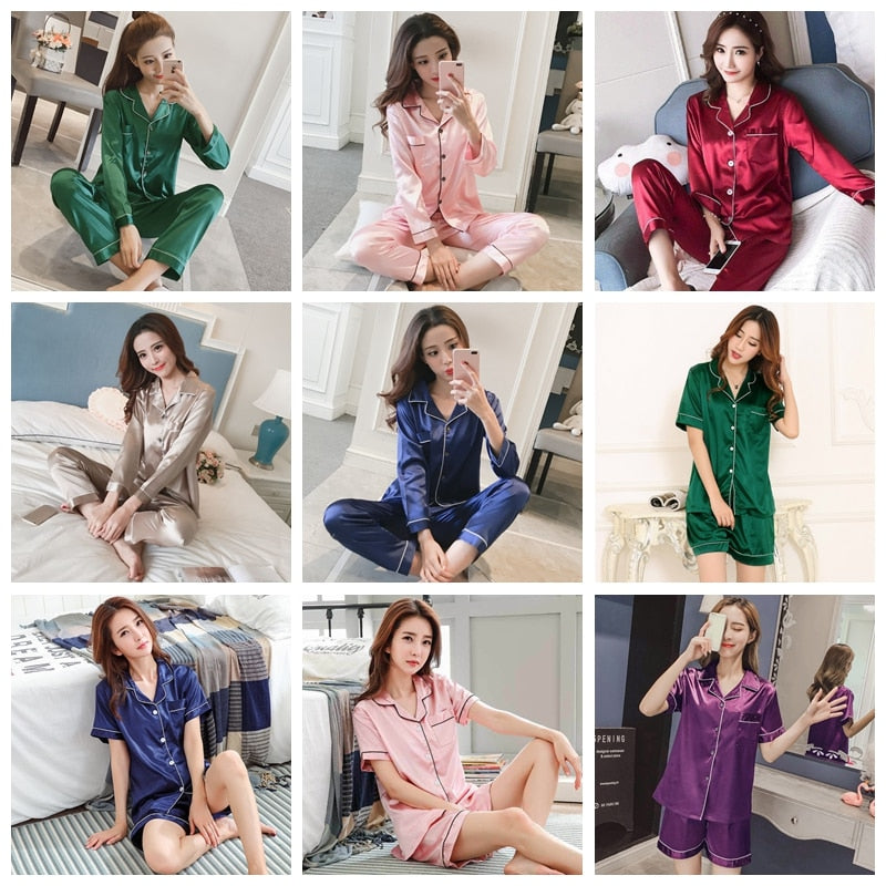 Women's Silk Solid Color Pajama Set