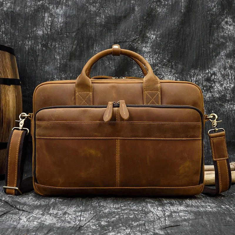 Men Briefcase Genuine Leather Laptop Bag 14 15.6"