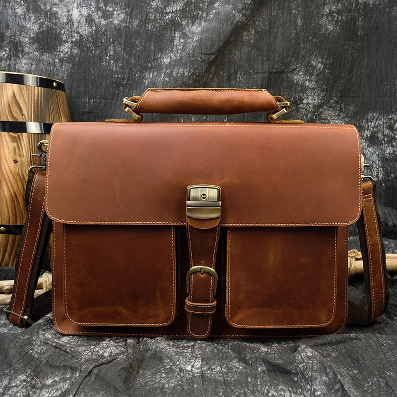 Men Briefcase Genuine Leather Laptop Bag 14 15.6"