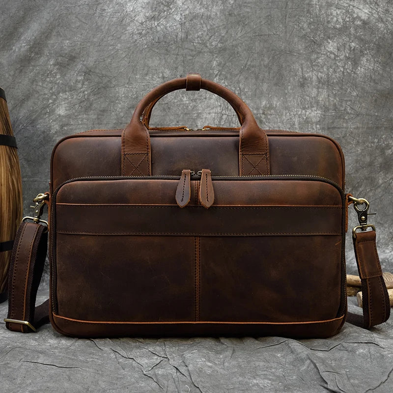 Men Briefcase Genuine Leather Laptop Bag 14 15.6"