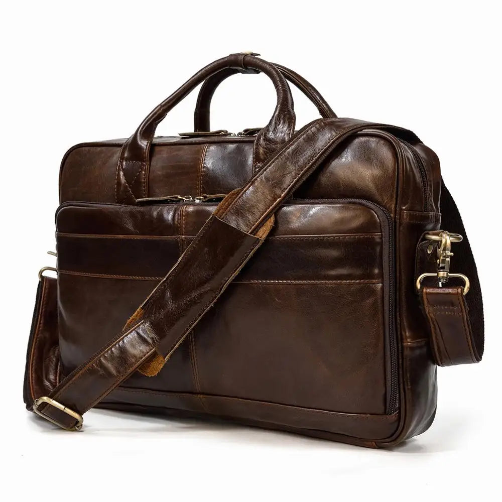 Men Briefcase Genuine Leather Laptop Bag 14 15.6"
