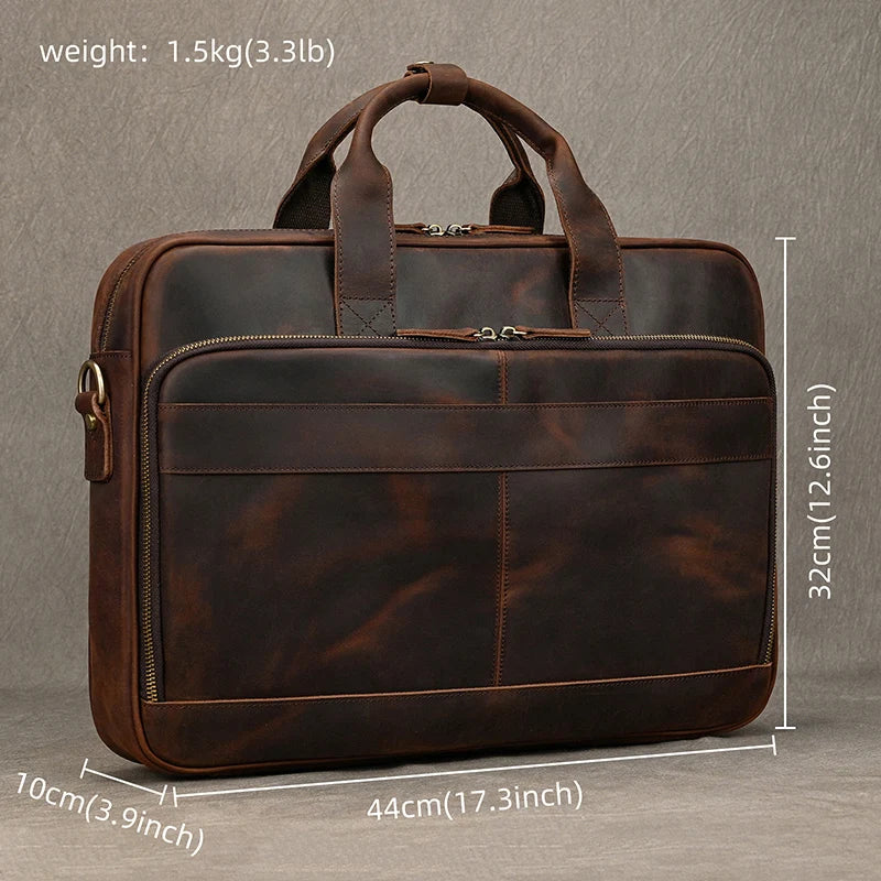 Men Briefcase Genuine Leather Laptop Bag 14 15.6"