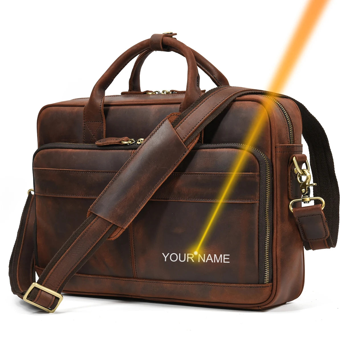 Men Briefcase Genuine Leather Laptop Bag 14 15.6"