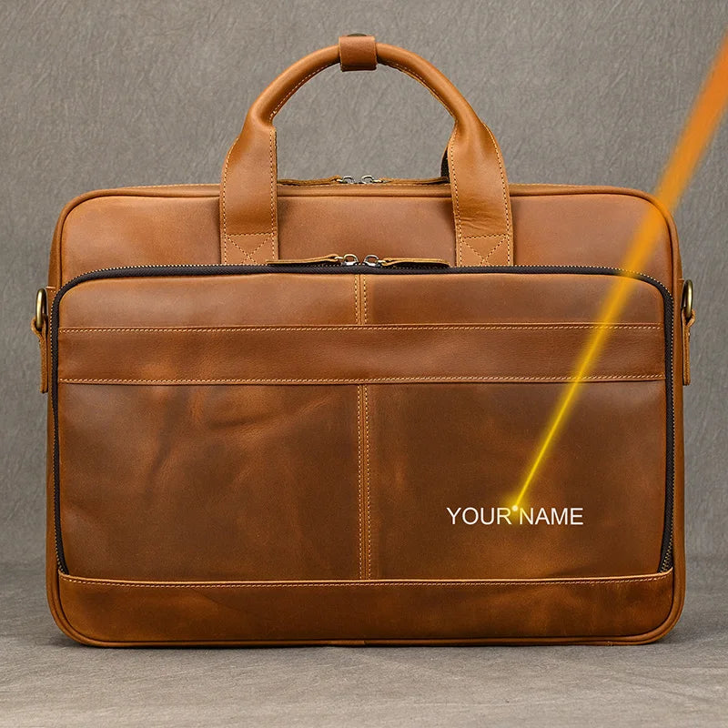 Men Briefcase Genuine Leather Laptop Bag 14 15.6"