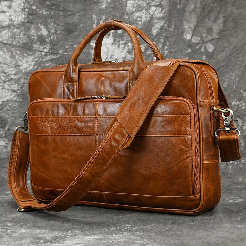 Men Briefcase Genuine Leather Laptop Bag 14 15.6"