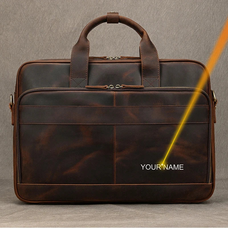 Men Briefcase Genuine Leather Laptop Bag 14 15.6"