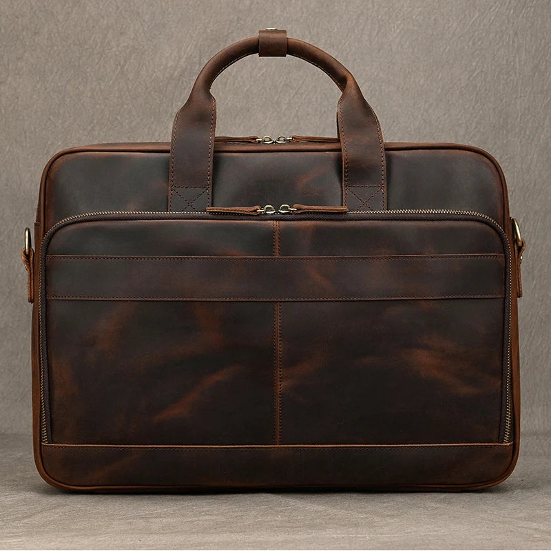 Men Briefcase Genuine Leather Laptop Bag 14 15.6"