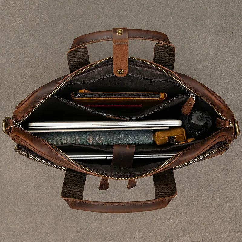 Men Briefcase Genuine Leather Laptop Bag 14 15.6"