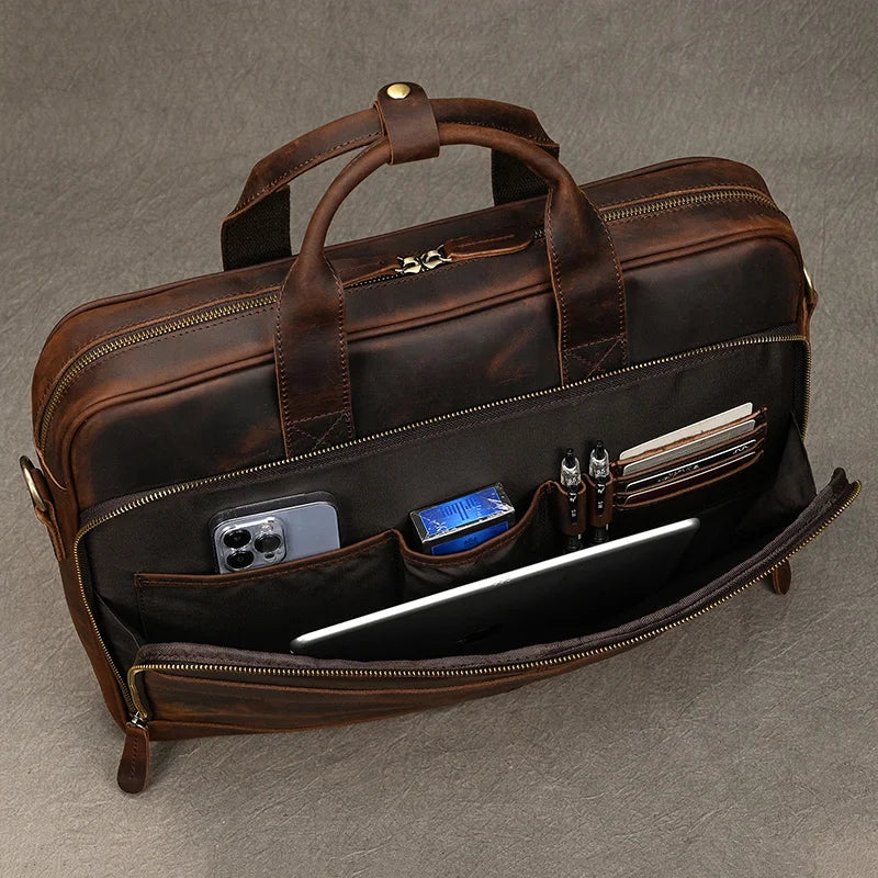 Men Briefcase Genuine Leather Laptop Bag 14 15.6"