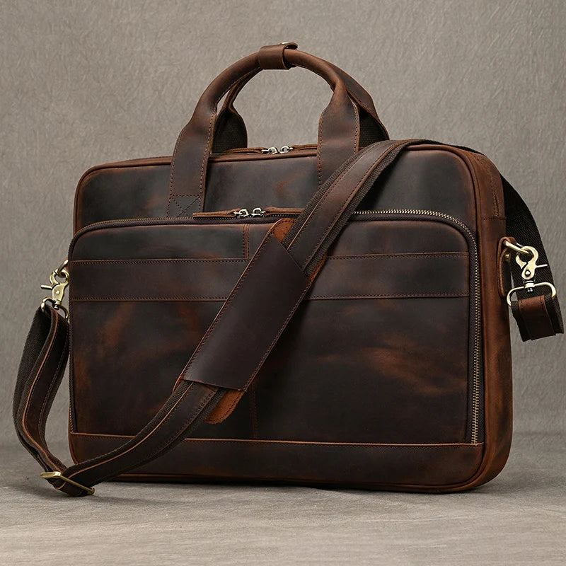 Men Briefcase Genuine Leather Laptop Bag 14 15.6"