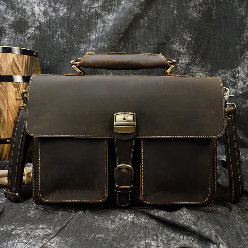 Men Briefcase Genuine Leather Laptop Bag 14 15.6"