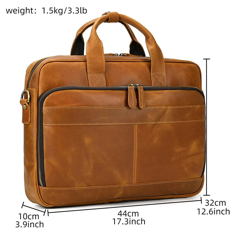 Men Briefcase Genuine Leather Laptop Bag 14 15.6"