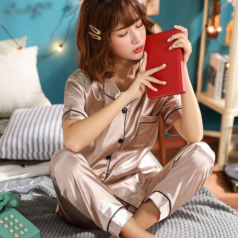 Women's Silk Solid Color Pajama Set