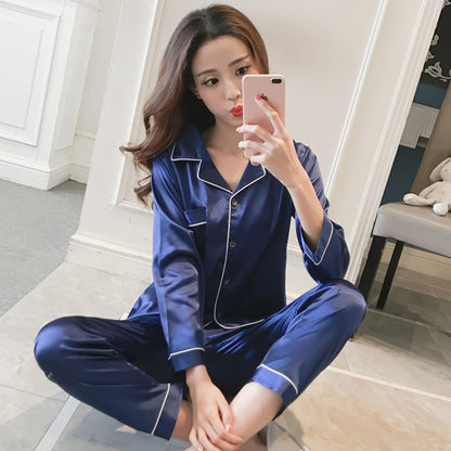 Women's Silk Solid Color Pajama Set