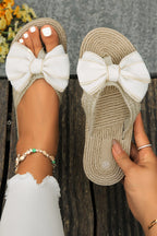 White Stitched Bow Decor Woven Flip Flop Slippers