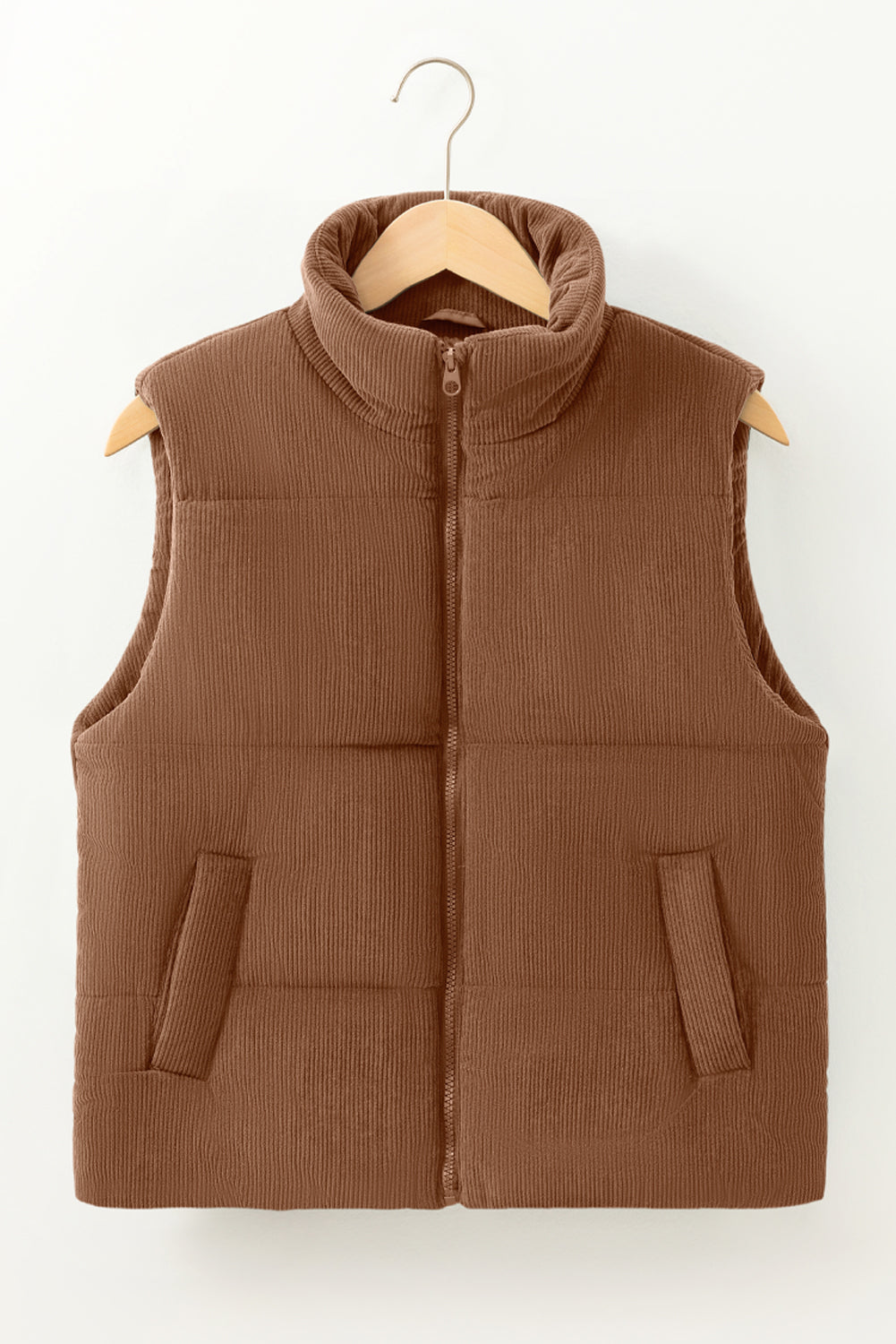 Coffee Solid Color Vest Coat