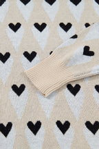 Heart Print Ribbed Trim Loose Sweater