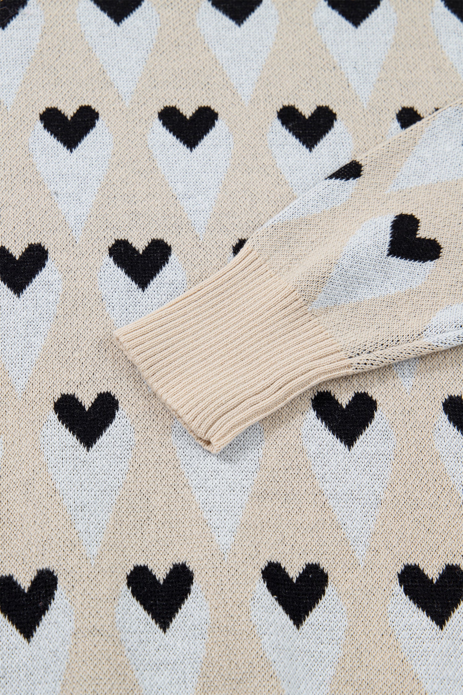 Heart Print Ribbed Trim Loose Sweater