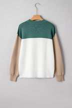 Green Colorblock Ribbed Knit Baggy Sweater