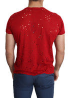 T-shirt casual para homem Guess vermelha em algodão com estampa do logótipo e detalhes perfurados.
