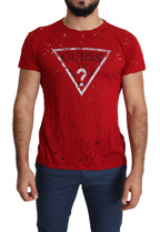 T-shirt casual para homem Guess vermelha em algodão com estampa do logótipo e detalhes perfurados.