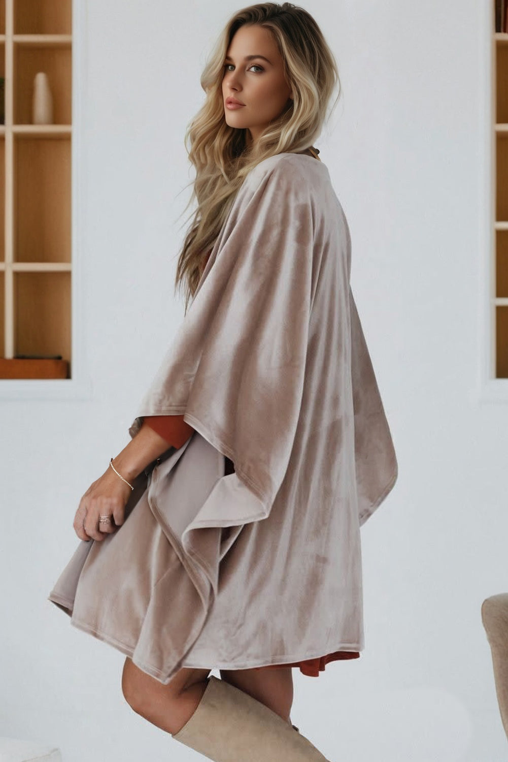 Smoke Gray Velvet Kimono