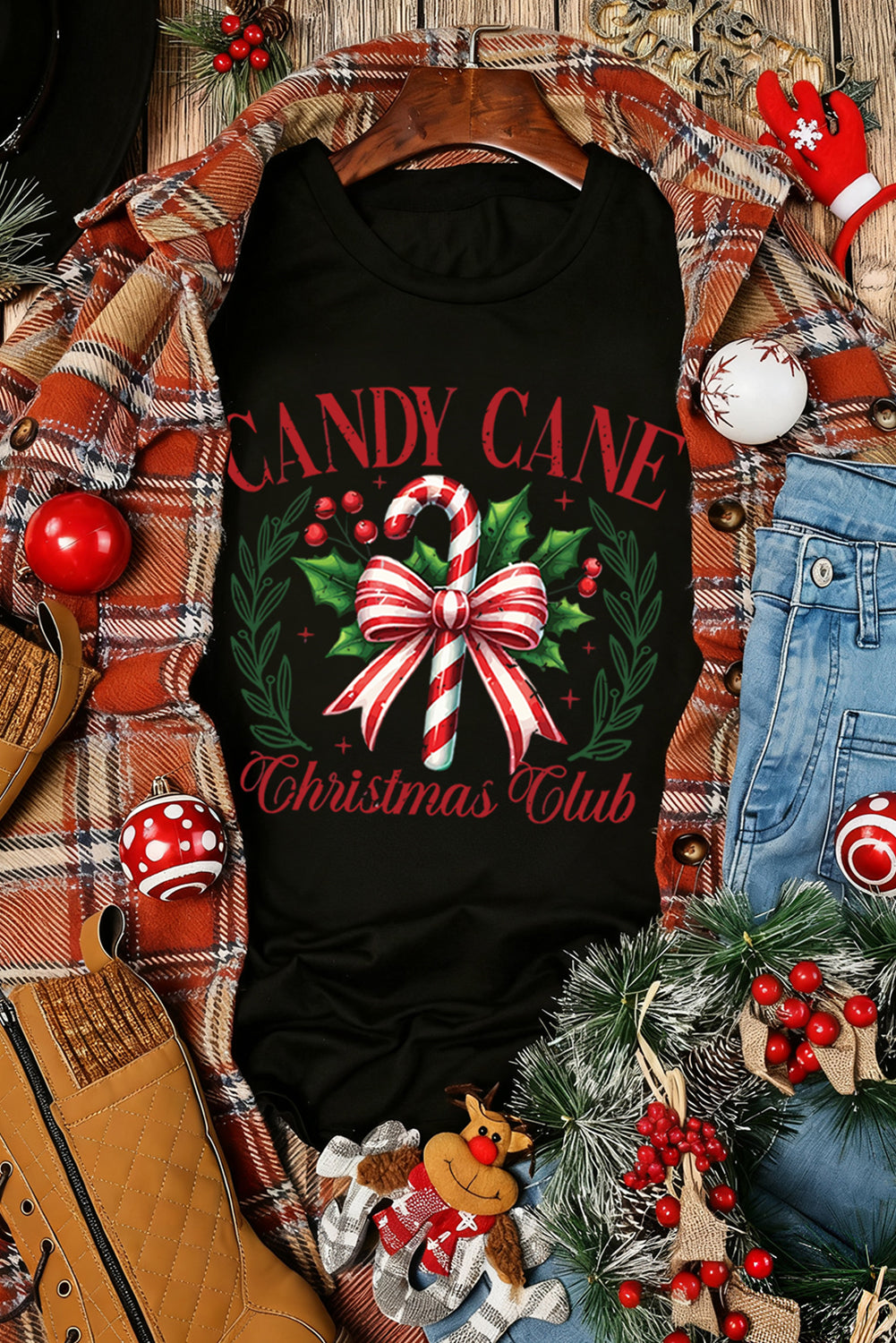 Black Candy Cane Christmas Club T-Shirt