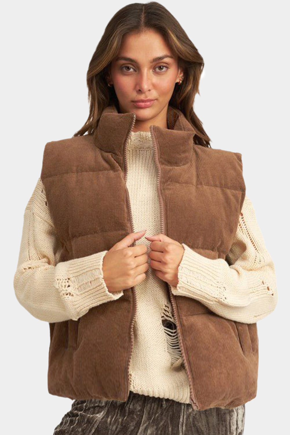 Coffee Solid Color Vest Coat