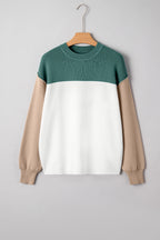 Green Colorblock Ribbed Knit Baggy Sweater