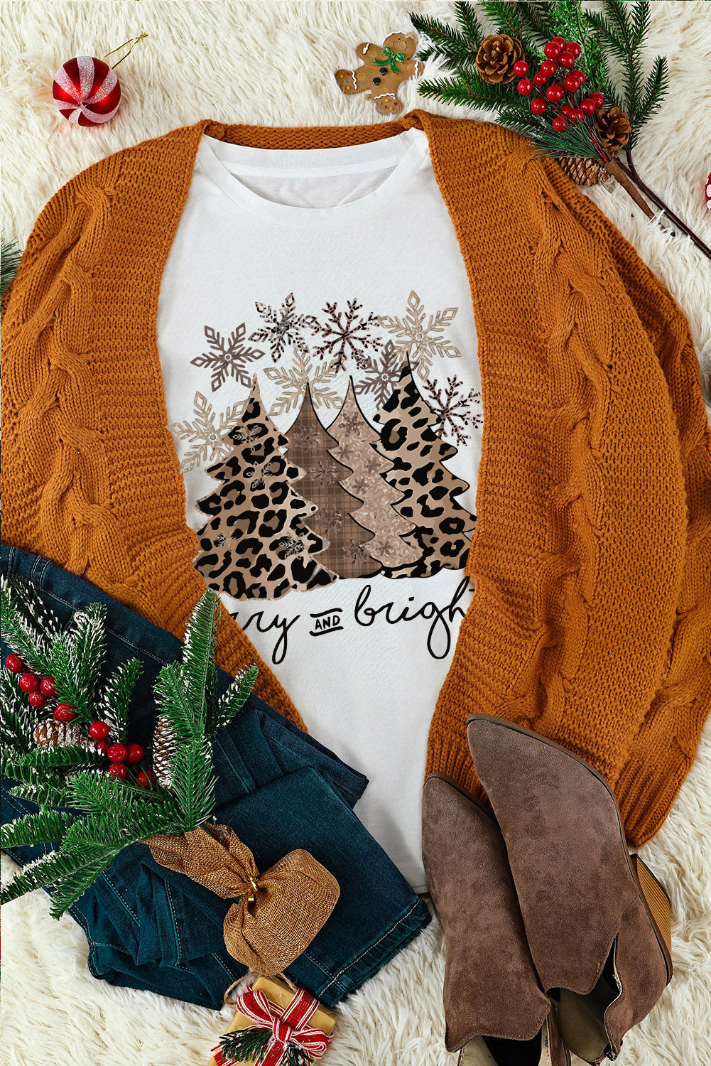 White Leopard Christmas Tree T-shirt