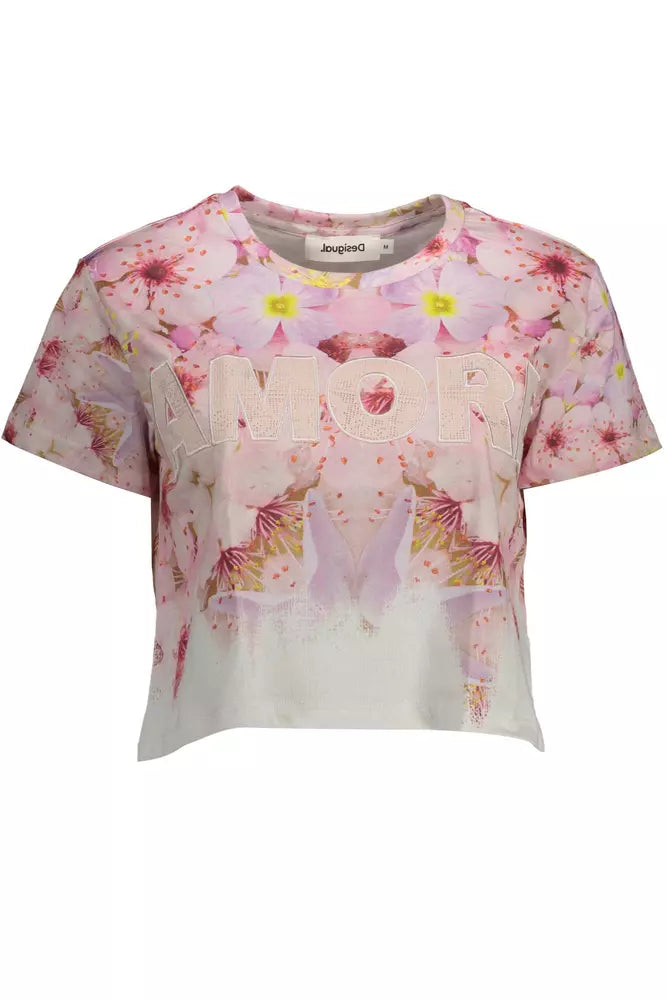 Desigual Chic Pink besticktes Baumwoll-T-Shirt