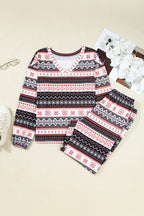 Black Retro Christmas Pattern Loose Pullover 2pcs