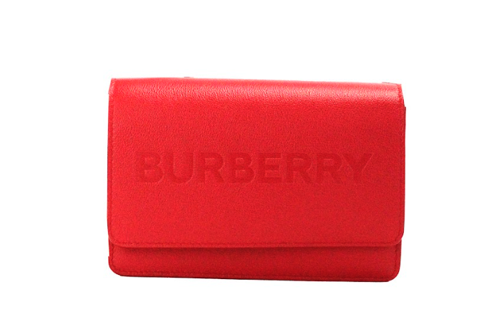 Bolsa tiracolo Burberry Hampshire pequena em pele lisa com logótipo em relevo vermelho
