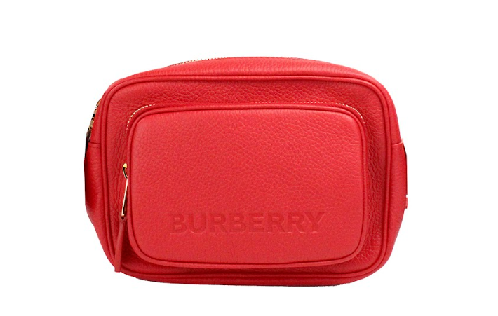 Bolsa a tiracolo Burberry pequena em pele granulada vermelho vivo com a marca, modelo Camera.