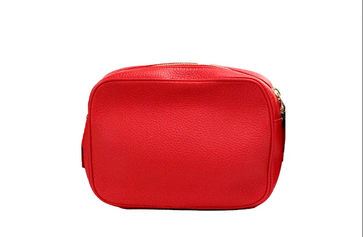 Bolsa a tiracolo Burberry pequena em pele granulada vermelho vivo com a marca, modelo Camera.