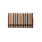 Bolsa Carteira Transversal Burberry Hannah Icon Stripe Archive em Pele e Lona E-Canvas Bege