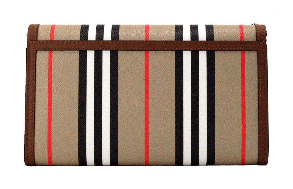 Bolsa Carteira Transversal Burberry Hannah Icon Stripe Archive em Pele e Lona E-Canvas Bege