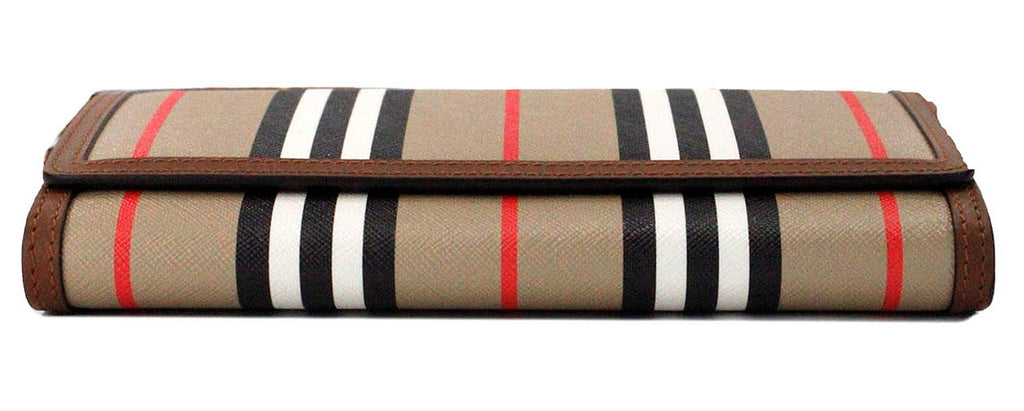 Bolsa Carteira Transversal Burberry Hannah Icon Stripe Archive em Pele e Lona E-Canvas Bege
