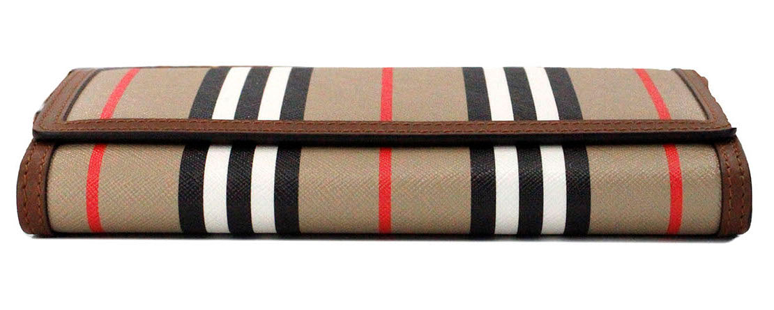 Bolsa Carteira Transversal Burberry Hannah Icon Stripe Archive em Pele e Lona E-Canvas Bege