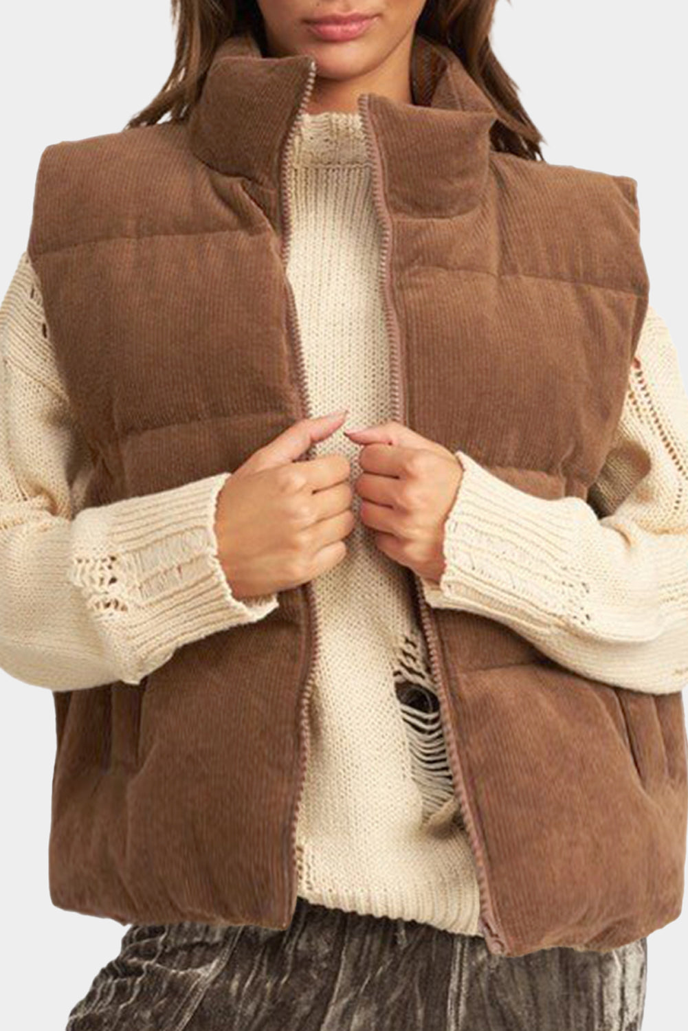 Coffee Solid Color Vest Coat