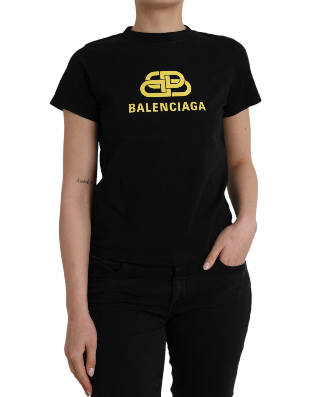 Balenciaga – Schwarzes T-Shirt aus Baumwolle mit Rundhalsausschnitt und kurzen Ärmeln und Logodruck