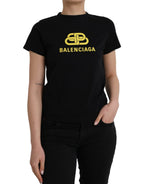 Balenciaga – Schwarzes T-Shirt aus Baumwolle mit Rundhalsausschnitt und kurzen Ärmeln und Logodruck
