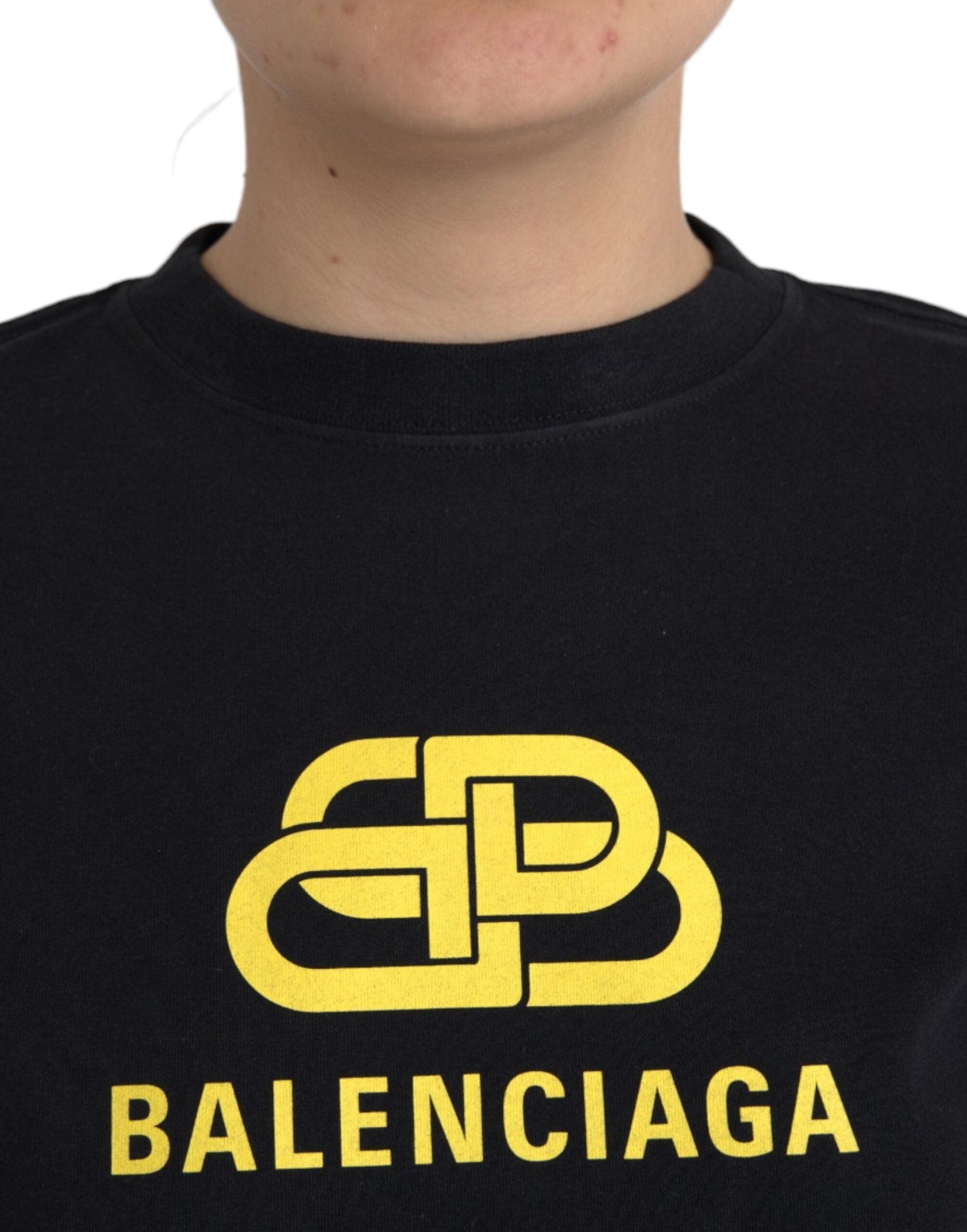 Balenciaga – Schwarzes T-Shirt aus Baumwolle mit Rundhalsausschnitt und kurzen Ärmeln und Logodruck