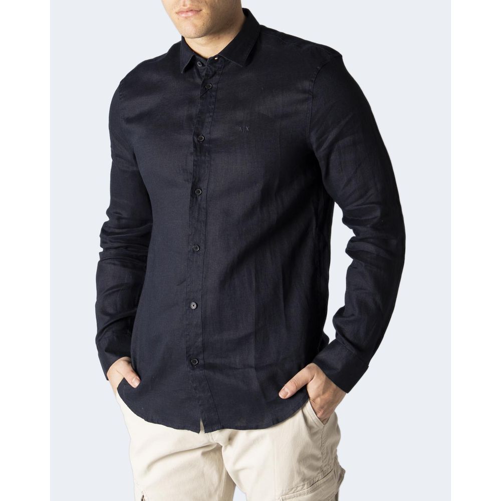 Camisa Armani Exchange em linho azul