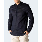 Camisa Armani Exchange em linho azul