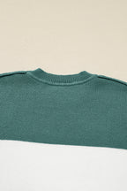 Green Colorblock Ribbed Knit Baggy Sweater