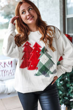White Pearl Plaid Christmas Tree Sweatshirt