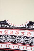 Black Retro Christmas Pattern Loose Pullover 2pcs