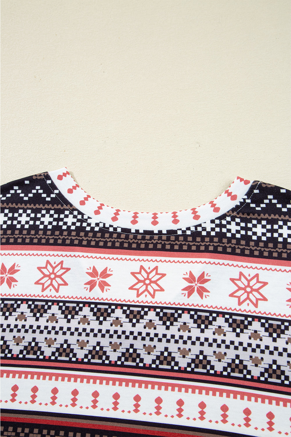 Black Retro Christmas Pattern Loose Pullover 2pcs
