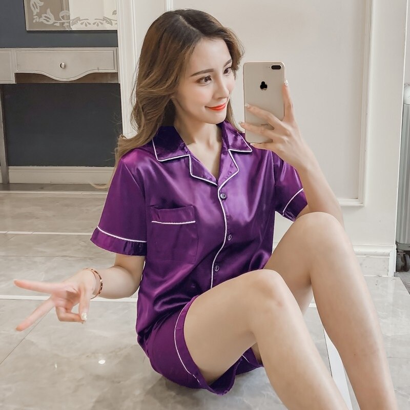 Women's Silk Solid Color Pajama Set